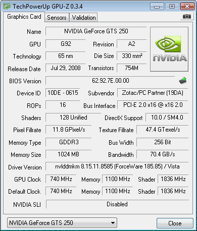 Zotac GeForce GTS 250